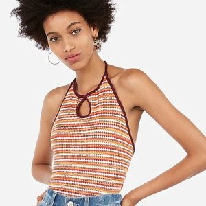 EXPRESS XL Striped High Neck Keyhole Halter Tank